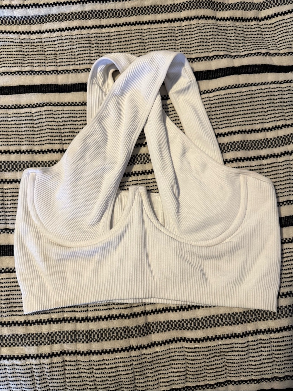 White Ribbed Cross-Front Bralette